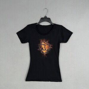 Rammstein Shirt Womens Small Black Flame Logo Crew Neck Rock Band Slim Tee Top